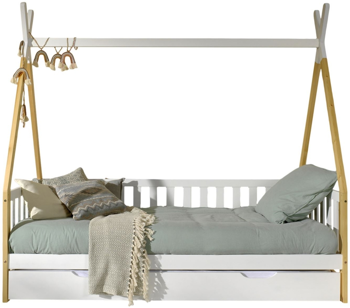 Zeltbett Karyn 6 206x96x185 Kinderbett Massivholz Weiß/natur Bild 1