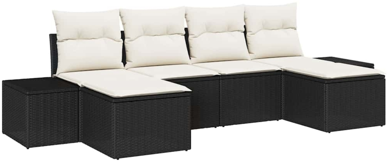 vidaXL Garten-Sofa-Set mit Kissen 4 pcs Schwarz und Creme Poly-Rattan 3355836 Bild 1