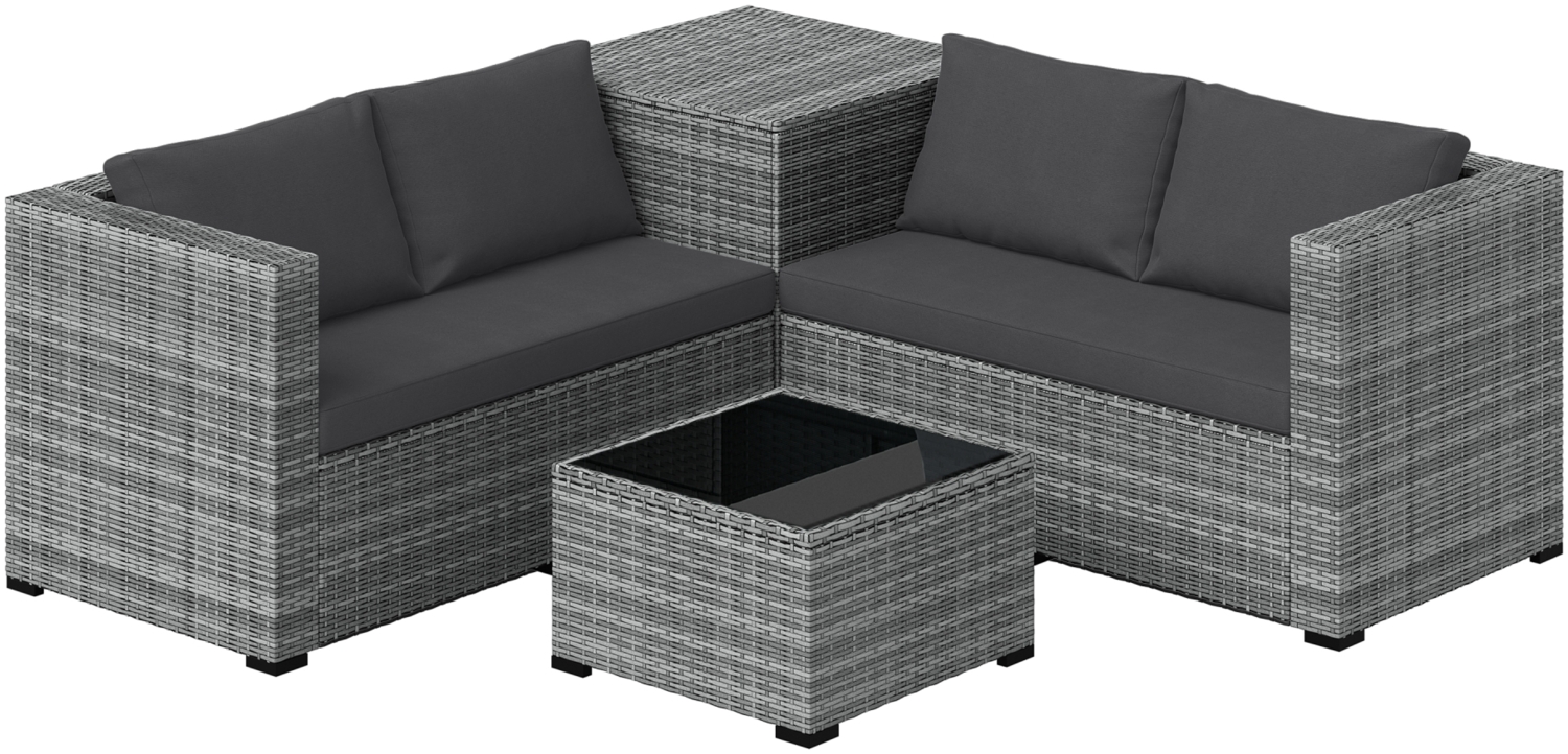 STEELSØN 'Veloria' Polyrattan Sitzgruppe, 2 Sofa, Tisch, Aufbewahrungsbox, grau Bild 1