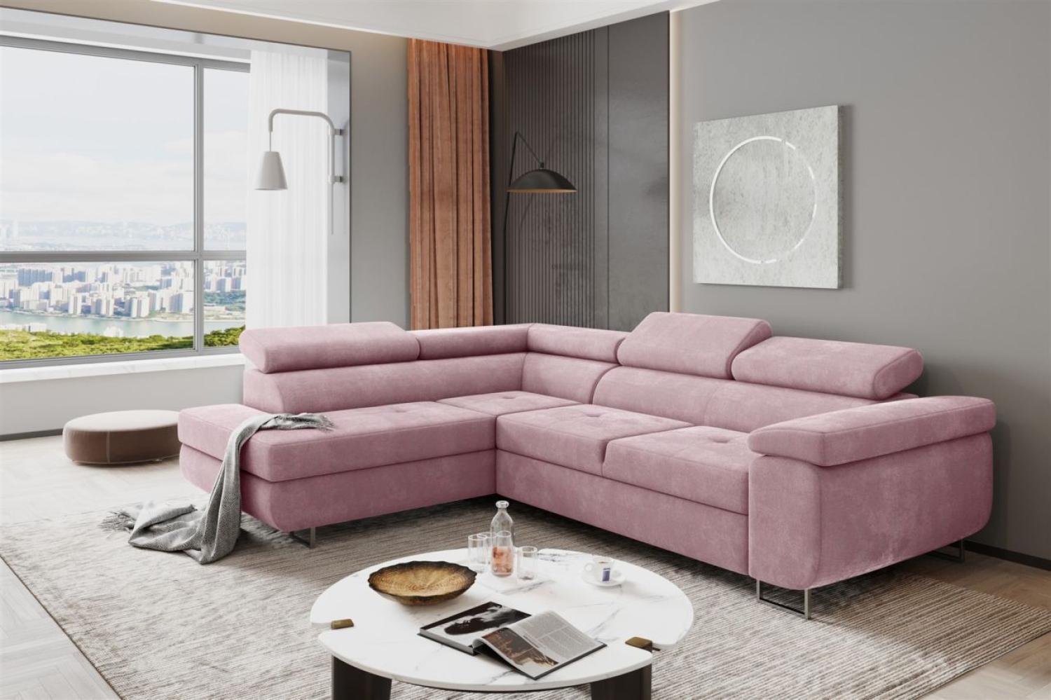 Couchgarnitur JADE Stoff Rosa mit Schlaffunktion Ottomane Links Bild 1