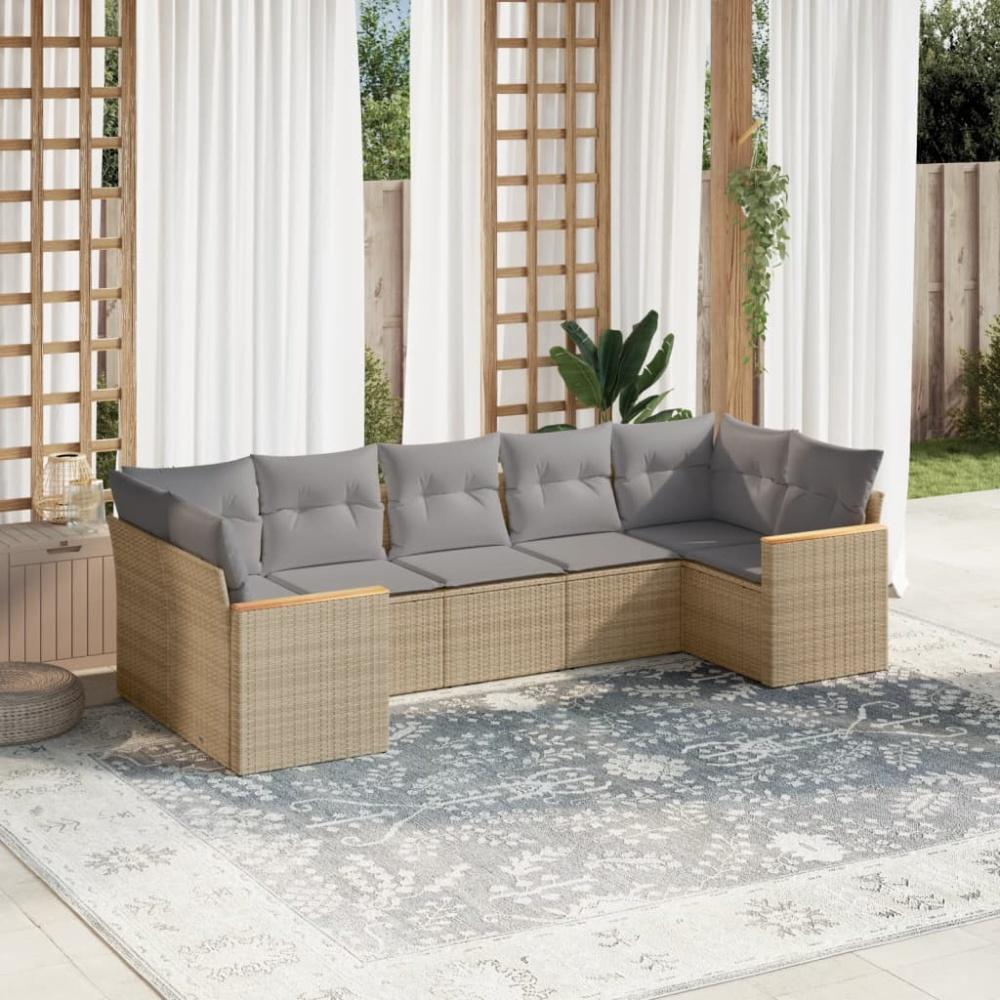 vidaXL 7-tlg. Garten-Sofagarnitur mit Kissen Beige Poly Rattan 3226269 Bild 1