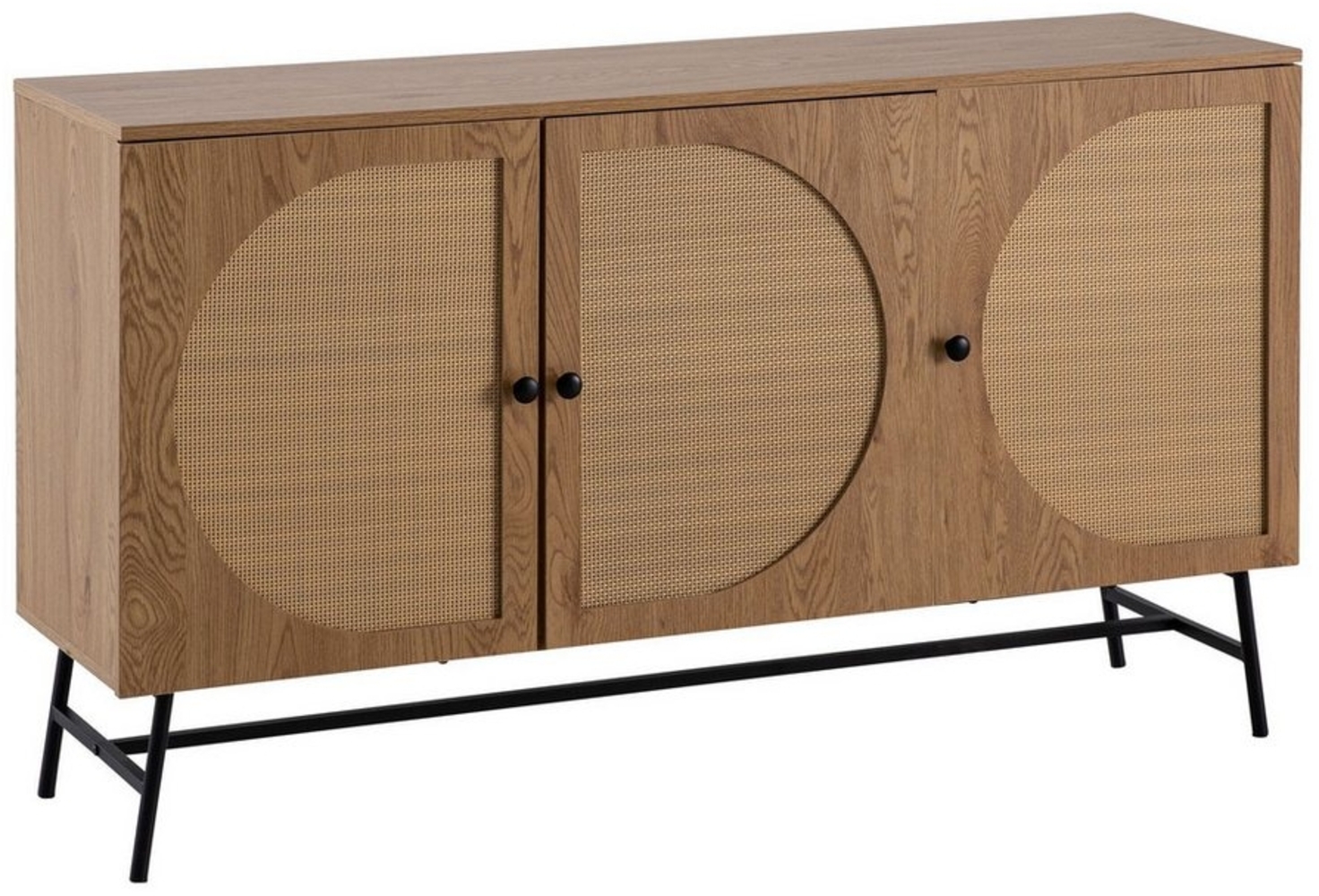 FINEBUY Sideboard FB104665 (140x80x39 cm Anrichte, Eiche-Dekor Rattangeflecht), Kommode Türen Standschrank, Hoher Kommodenschrank Bild 1