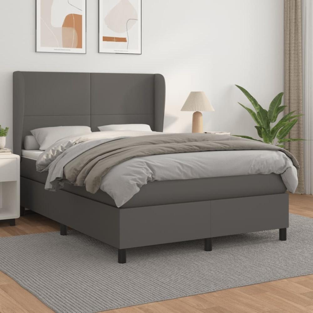 vidaXL Boxspringbett mit Matratze Grau 140x200 cm Kunstleder 3128917 Bild 1