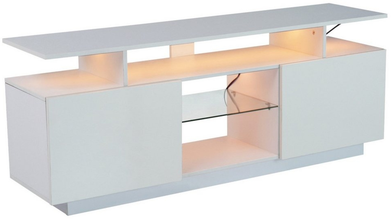 Fine Life Pro TV-Schrank Moderner weißer TV-Schrank mit 16-farbiger LED-Beleuchtung, (16-farbige Lichtleiste, hochglänzende Türblätter mit Glasfächern) 1,4 m lang - Stilvoller Aufbewahrungsschrank für 60-Zoll-TV Bild 1