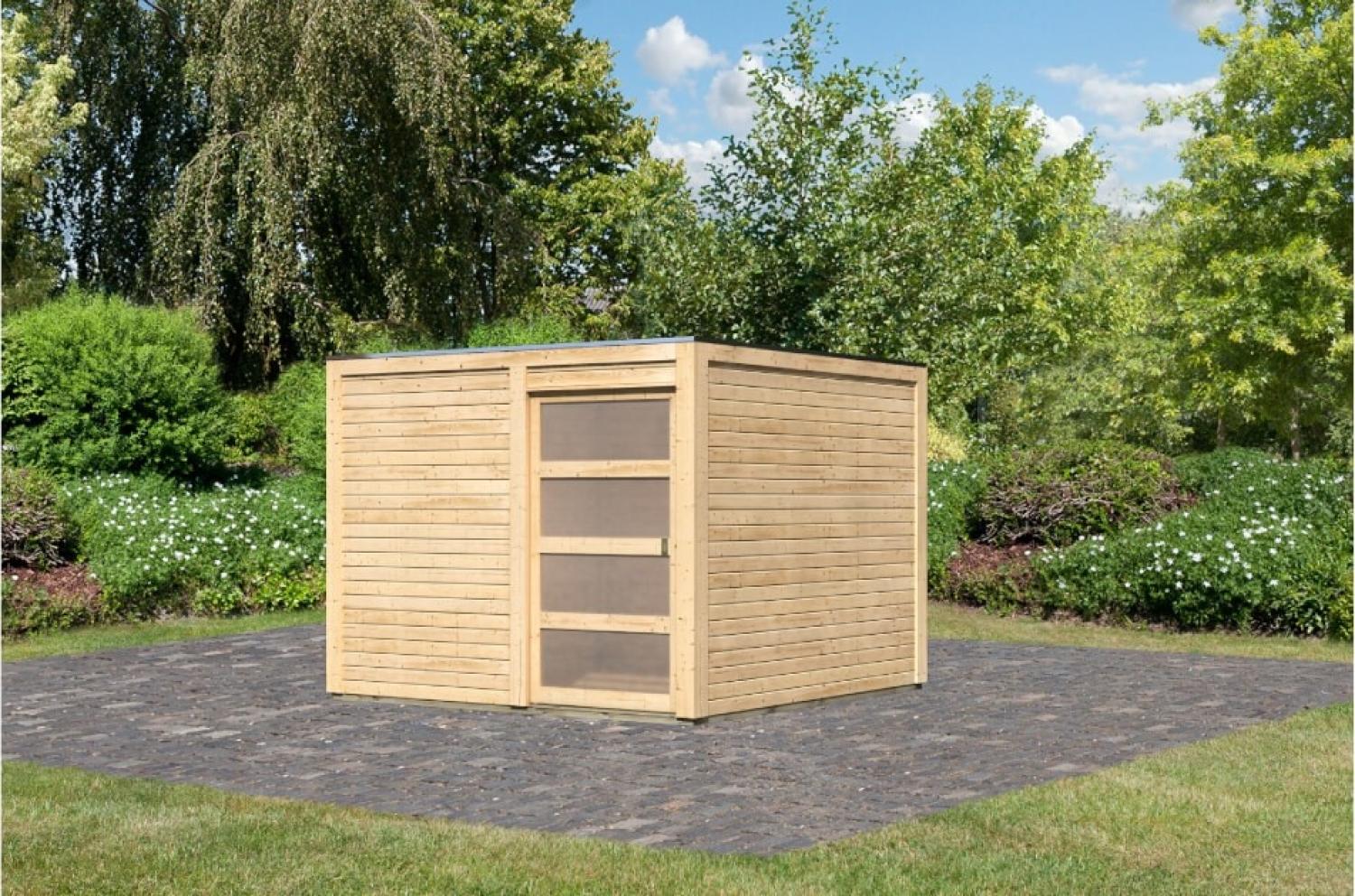 Karibu Gartenhaus 19mm Qubic 2 Gartenhaus 276x276 cm naturbelassen Bild 1