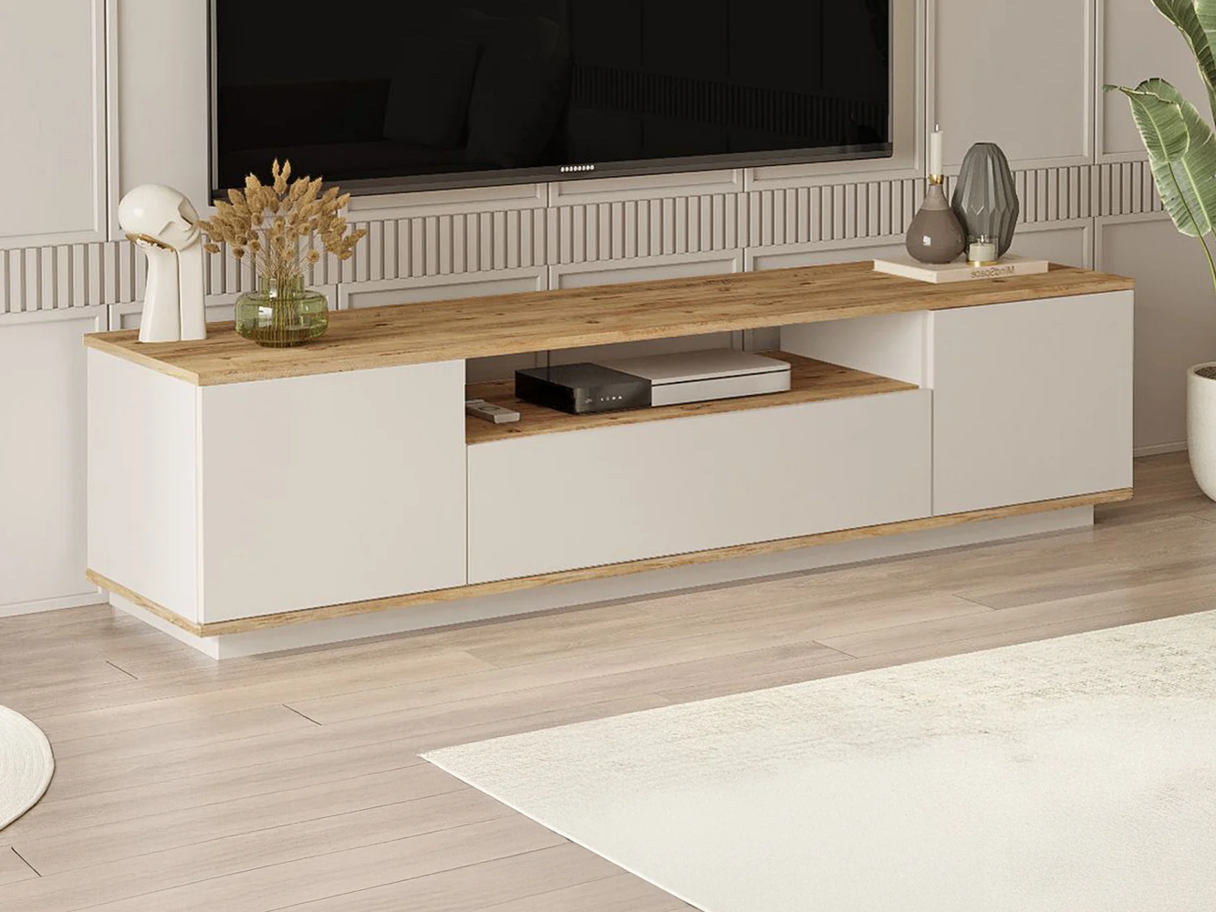 Vente-unique - TV-Möbel mit 3 Türen & 1 Ablagefach - Beige & Holzfarben - LOTULA Bild 1