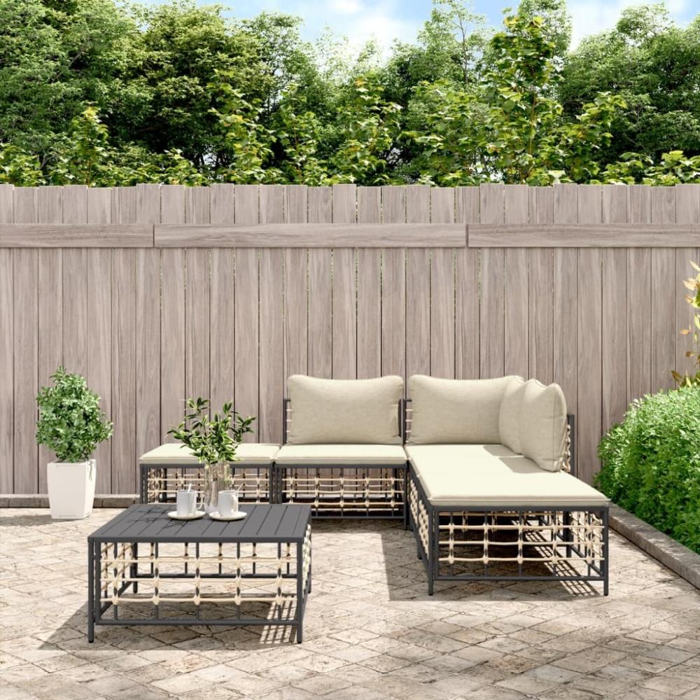 vidaXL 6-tlg. Garten-Lounge-Set mit Kissen Anthrazit Poly Rattan 3186758 Bild 1