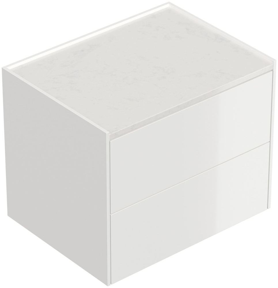 Nachttisch Kommode Somnia L 60cm, Quarztop, 2 Pushauszüge lackiert Weiß Hgl : Weiss hochglanz Bild 1
