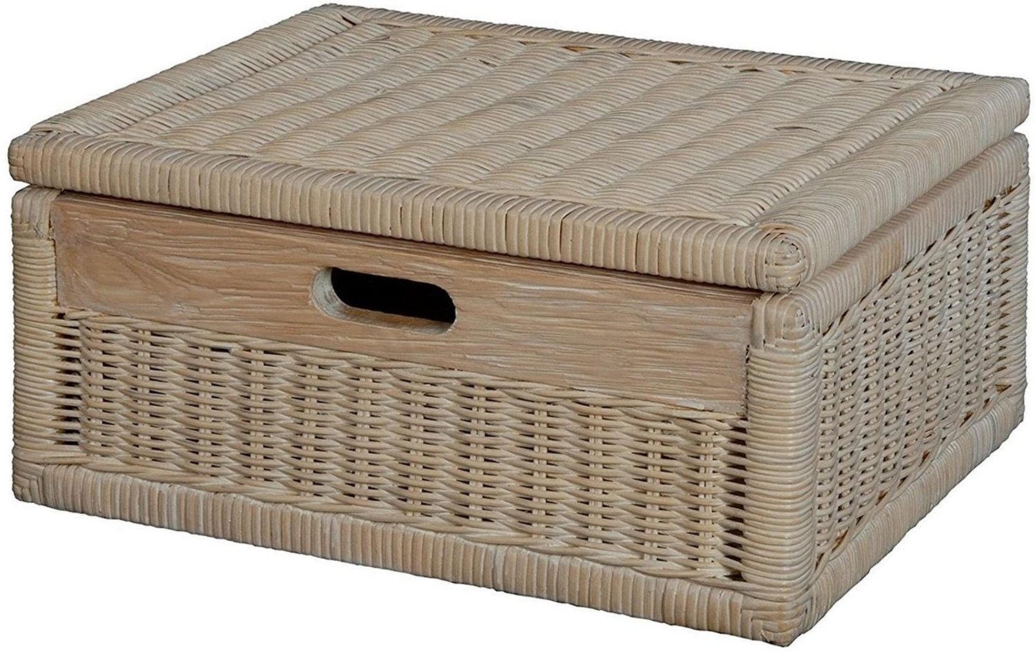 Krines Home Aufbewahrungskorb Flacher Korb mit Deckel Rattan geflochten Regalkorb Aufbewahrungsbox Bild 1