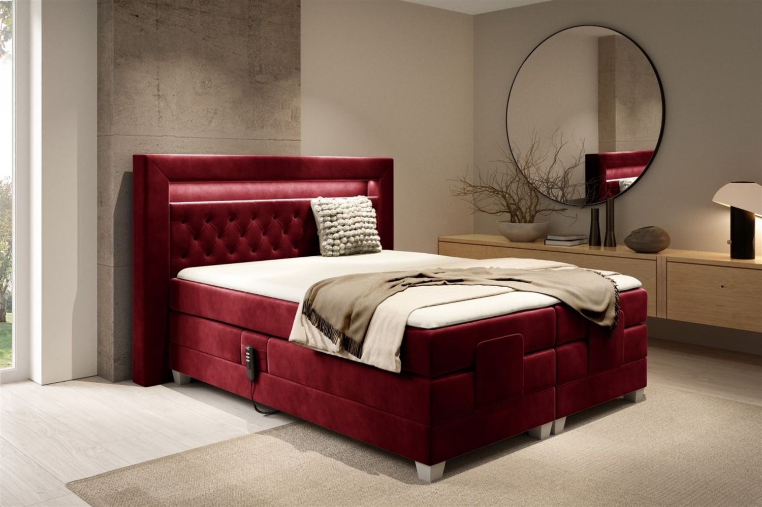 Boxspringbett Elektrisch Bett ARMANDO 120x200cm in Stoff Fresh Rot Bild 1