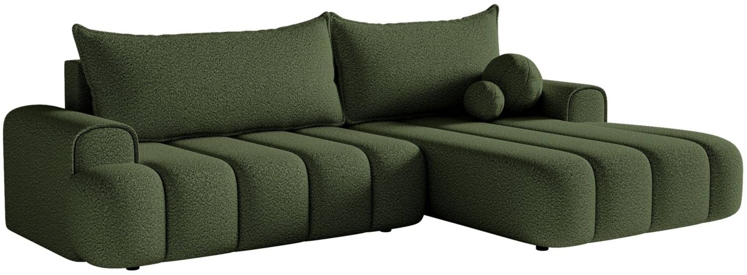 Selsey 'Dandelino' Ecksofa mit Schlaffunktion, Stauraum und Bouclé-Bezug, khaki, rechts, 80 x 275 x 168 cm Bild 1