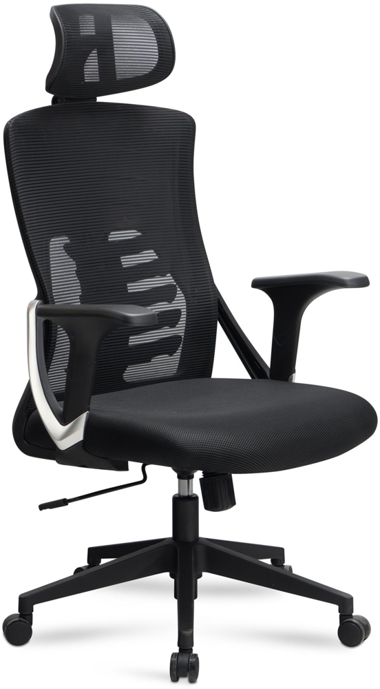 Ergonomischer Bürodrehstuhl mit Mesh-Bezug | Schreibtischstuhl mit Lordosenstütze & Kopfstütze | Drehstuhl XL für 8h Büroarbeit | Modern & Höhenverstellbar | Schwarz | ASTRA von Kadima Design Bild 1