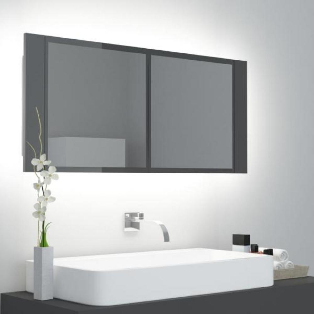 vidaXL LED-Bad-Spiegelschrank Hochglanz-Grau 100 x 12 x 45 cm Bild 1
