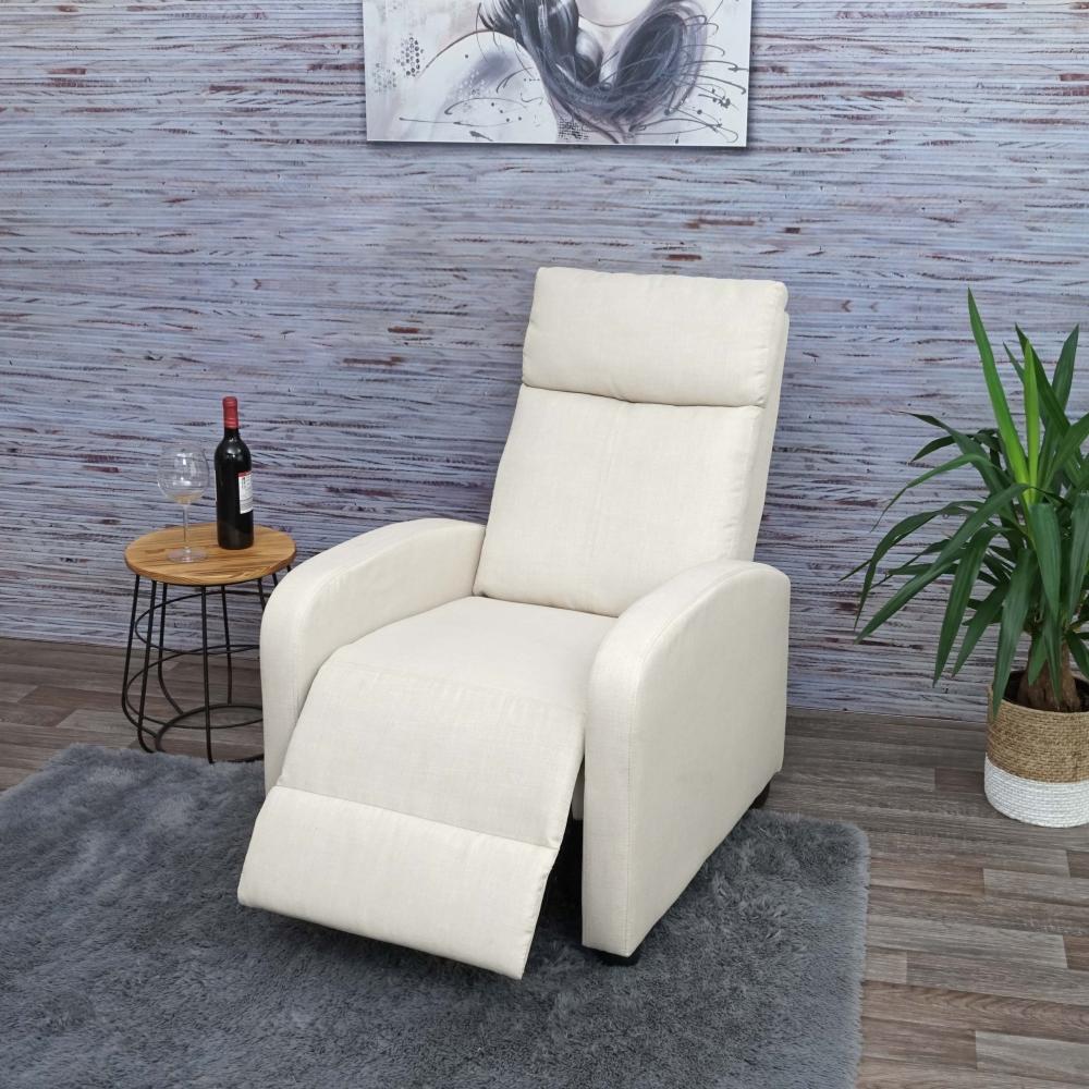 Fernsehsessel HWC-F76, Relaxsessel Sessel Liegesessel, Liegefunktion verstellbar Stoff/Textil ~ creme Bild 1