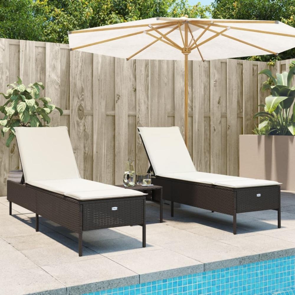 vidaXL 3-tlg. Sonnenliegen-Set mit Auflage Braun Poly Rattan 3284264 Bild 1