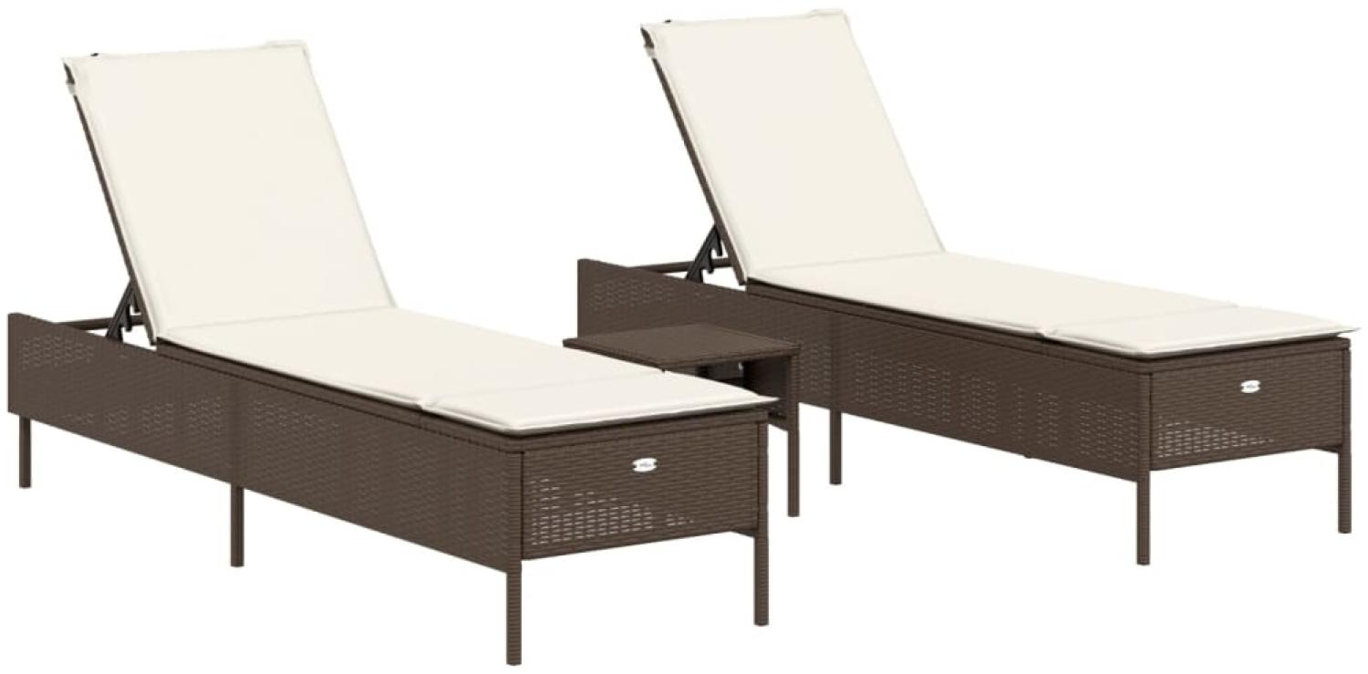 vidaXL 3-tlg. Sonnenliegen-Set mit Auflage Braun Poly Rattan 3284264 Bild 1