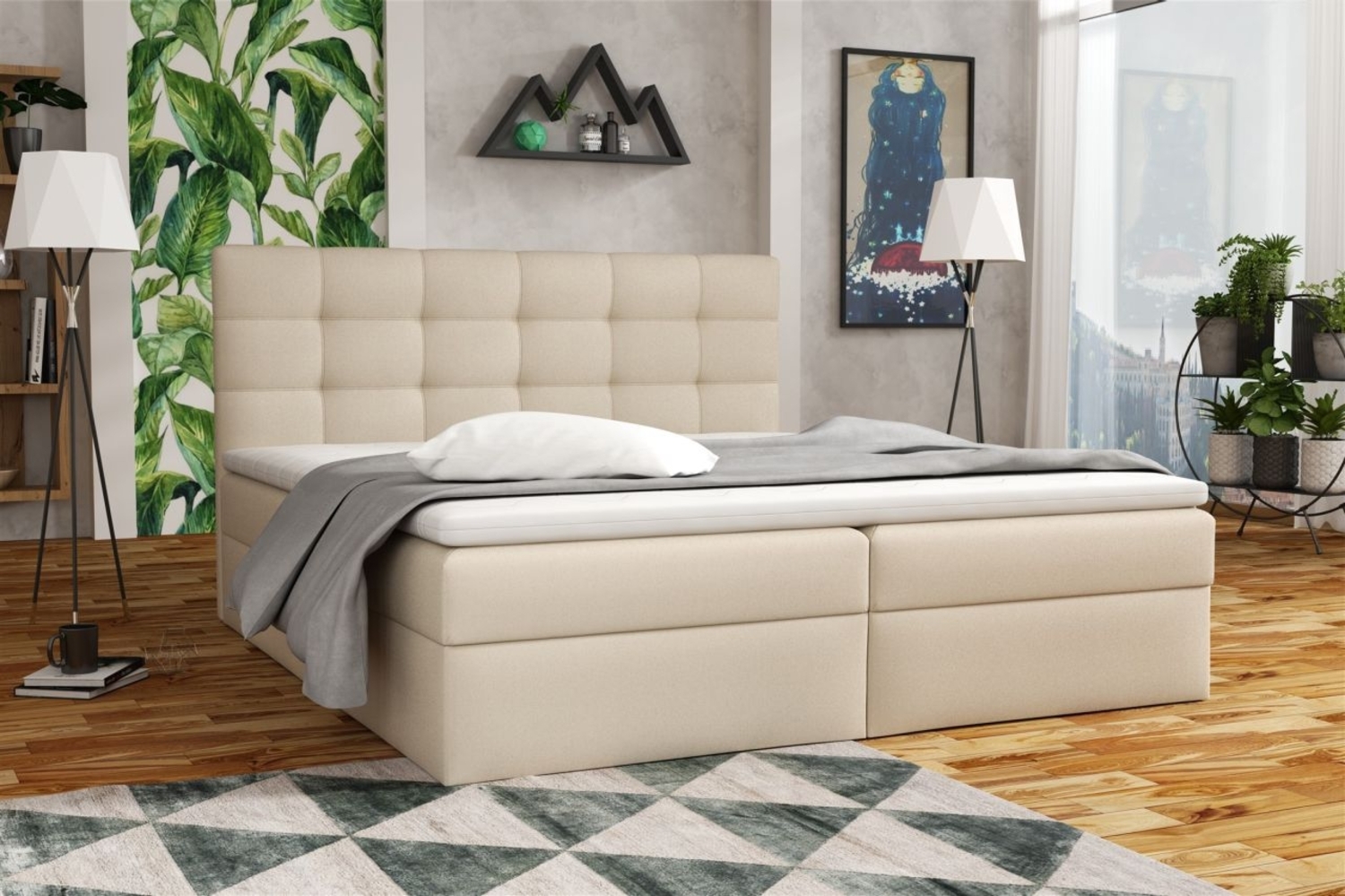 Boxspringbett Schlafzimmerbett DORIANO 160x200cm Kunstleder Soft Beige Bild 1