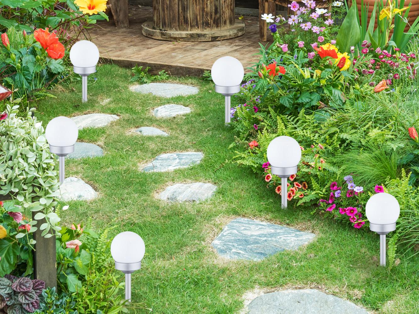 LED Solarkugeln Garten - 6er SET, Leuchtkugel Ø 10cm mit Erdspieß Bild 1