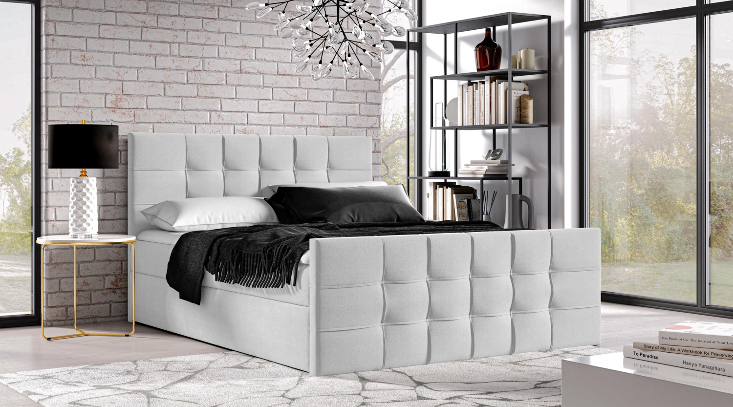 AX LIVING Boxspringbett 140x200 mit Bettkasten Ambusio in Hellgrau Bild 1