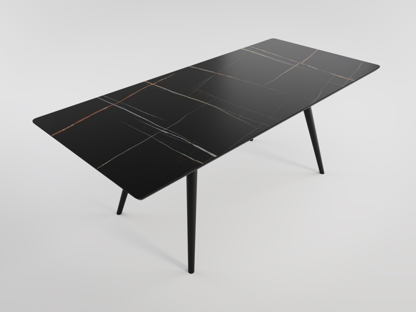 Esstisch RIGA 200x90cm schwarze Keramikplatte schwarze konische Tischbeine : Schwarz Bild 1
