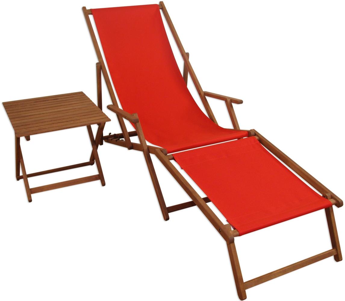 Sonnenliege rot Liegestuhl Fußteil Tisch Gartenliege Deckchair Strandstuhl Gartenmöbel 10-308FT Bild 1