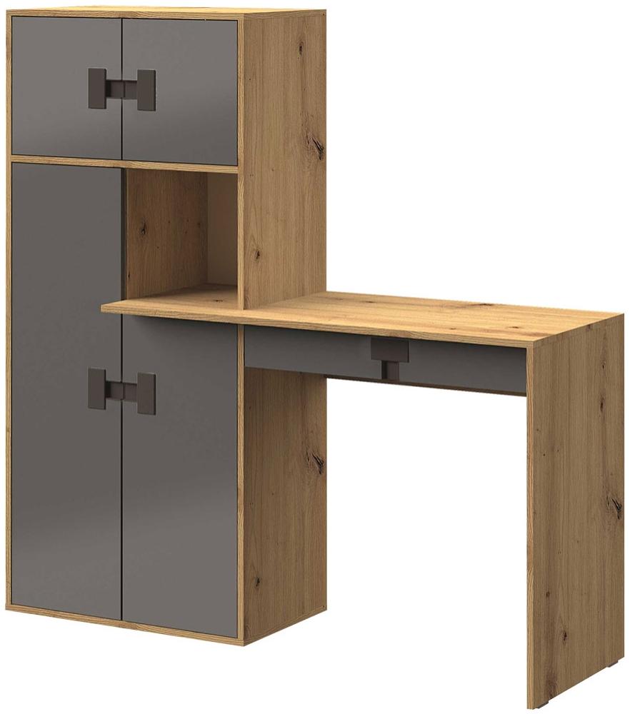 Schreibtisch mit Regal Satton 11 (Farbe: Artisan Eiche / Grau Hochglanz) Bild 1