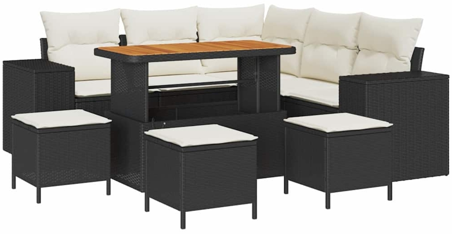 vidaXL Garten-Sofa-Set mit Kissen mit Speicher 9 pcs Schwarz und Creme 3363960 Bild 1