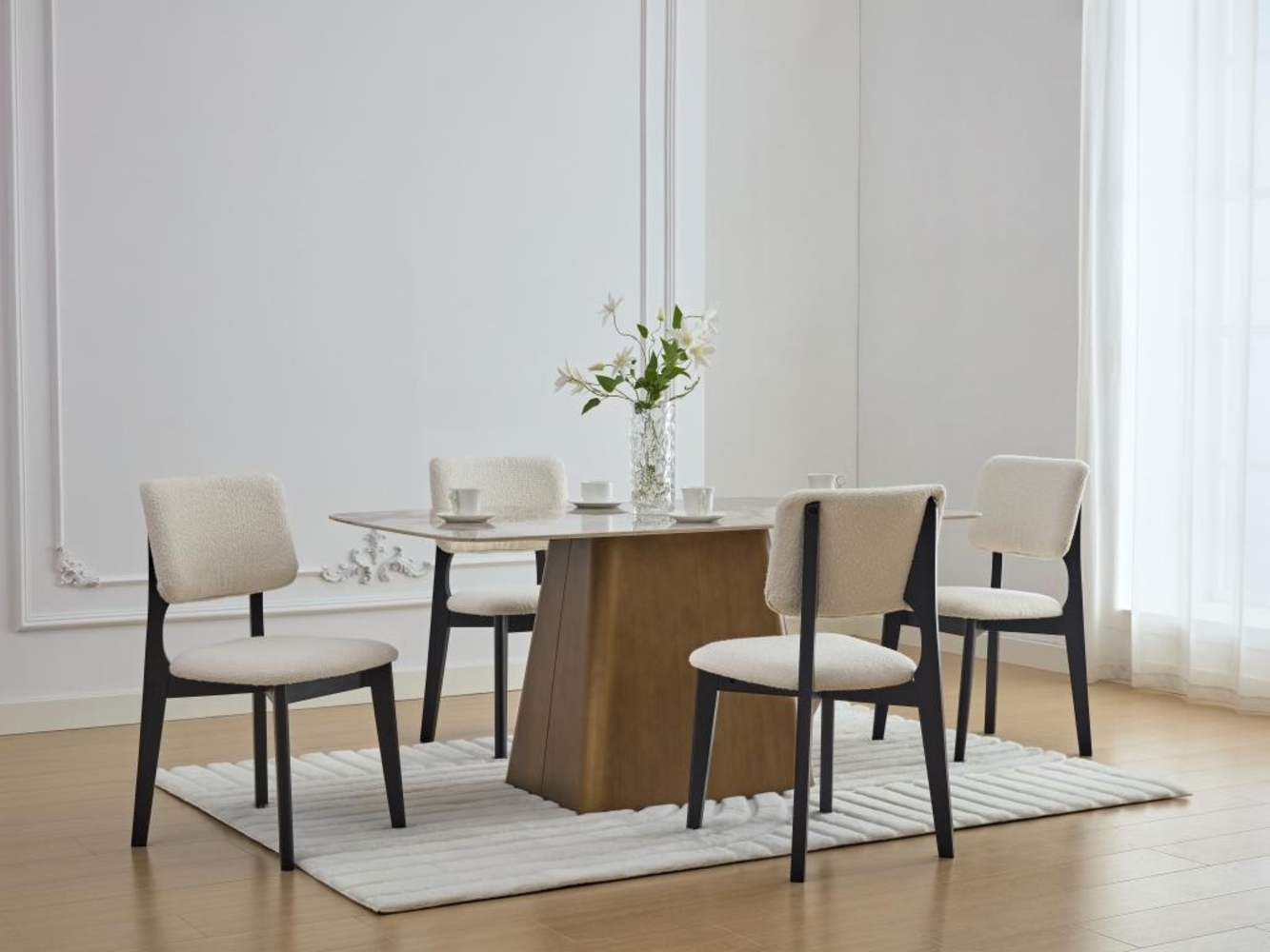 Vente-unique - Stuhl 2er-Set - Bouclé-Stoff & Kautschukholz - Weiß & Schwarz - JASMENA Bild 1