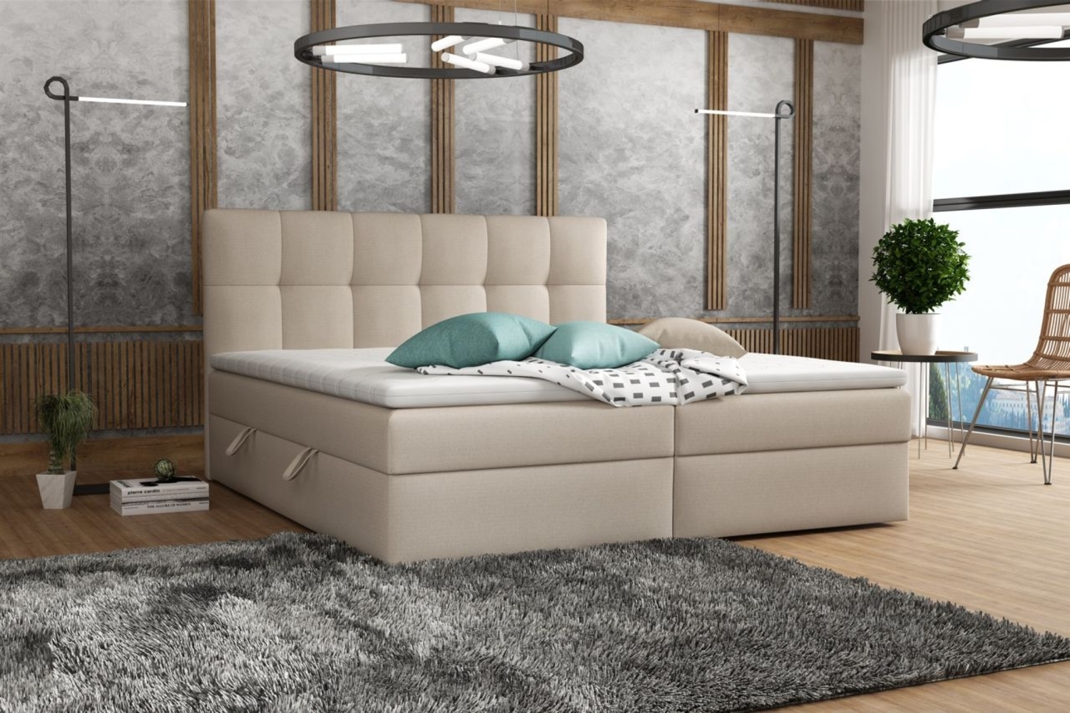 Boxspringbett Schlafzimmerbett ARTURO 180x200cm Stoff Soro Beige Bild 1