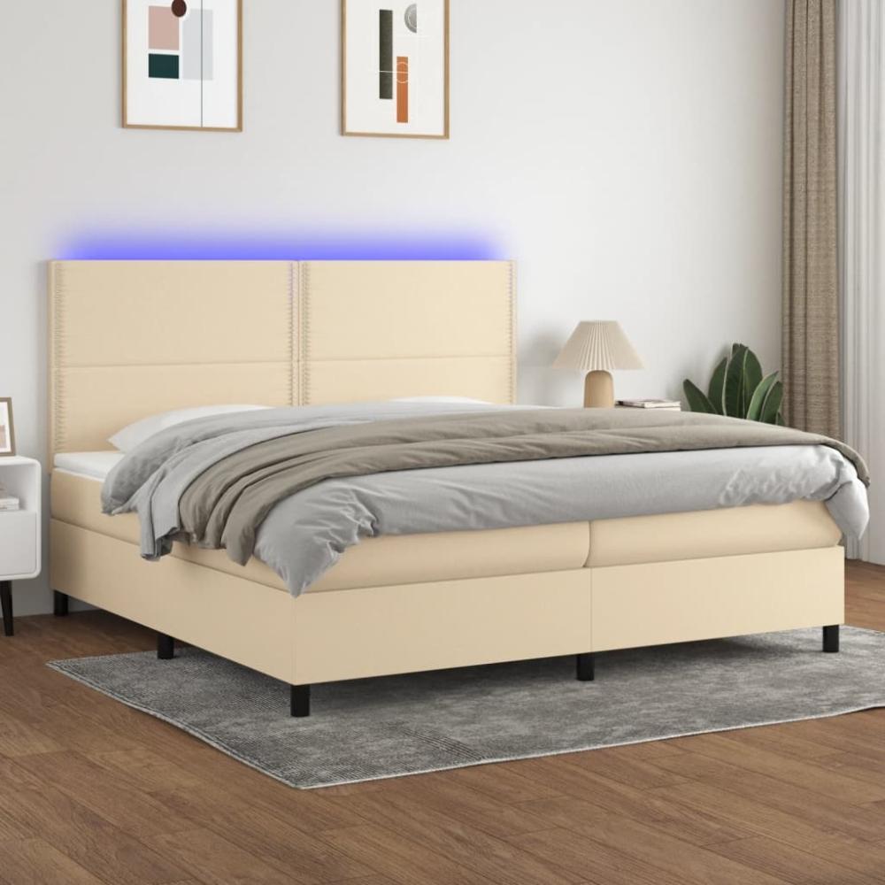 vidaXL Boxspringbett mit Matratze & LED Creme 200x200 cm Stoff, Härtegrad: H2 [3134826] Bild 1