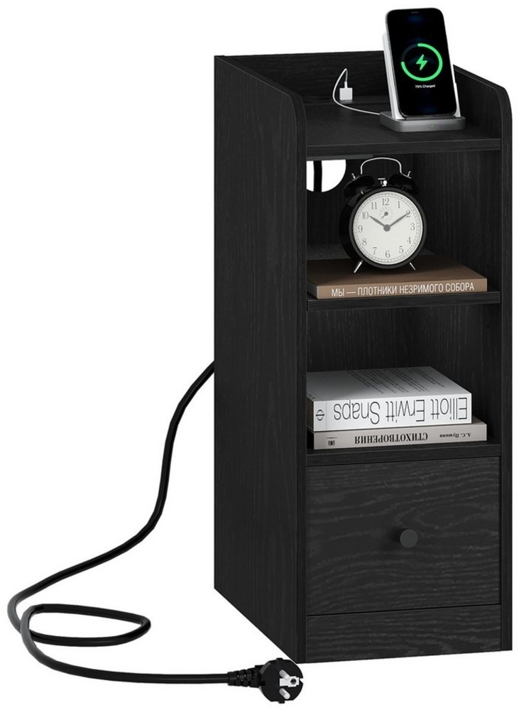 HZUANERI Nachttisch mit Ladestation, USB & Typ C Anschluss, Platzsparend (1-St), 24T x 38B x 60H cm, schwarz Bild 1