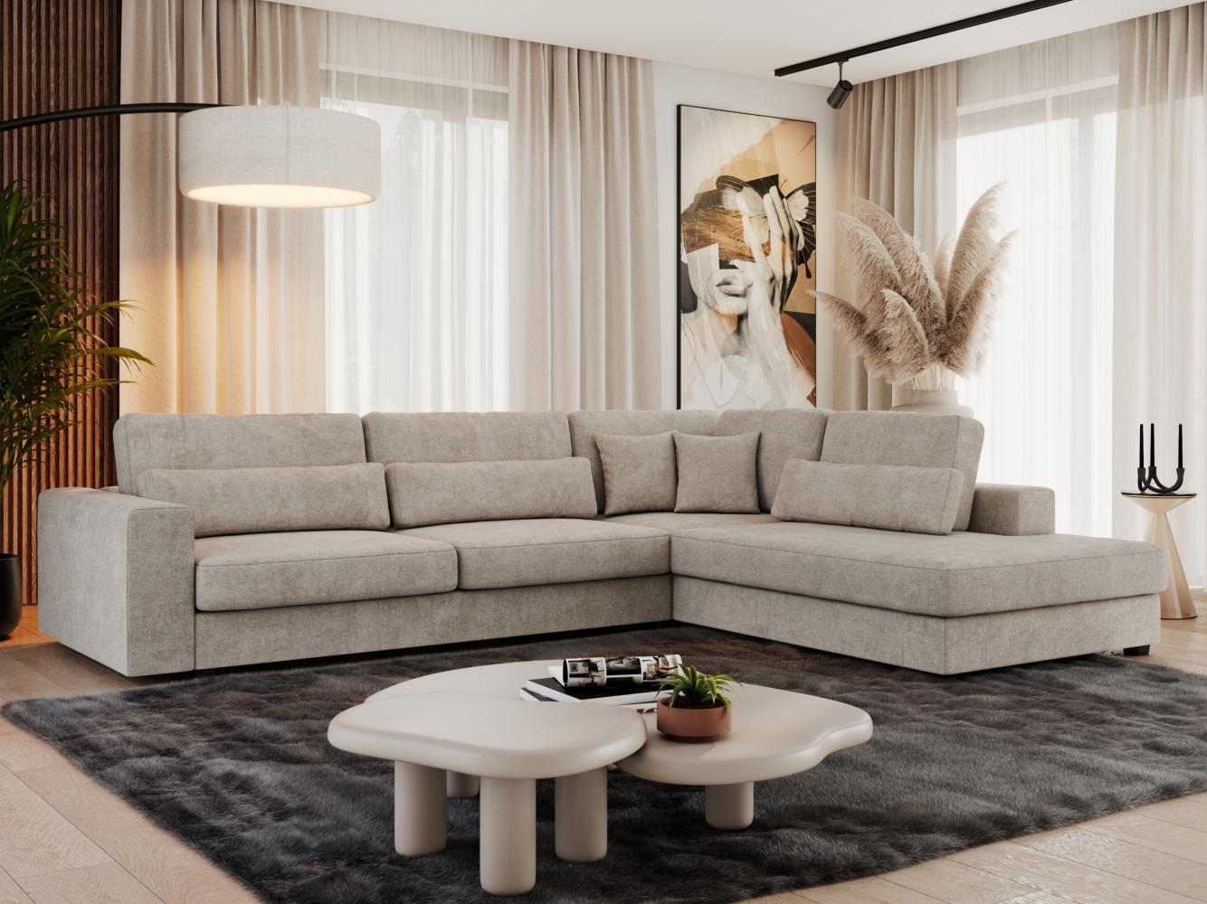 Freistehendes Ecksofa mit lose Kissen, L-form - SAVONA - rechts - Beige Stoff Bild 1
