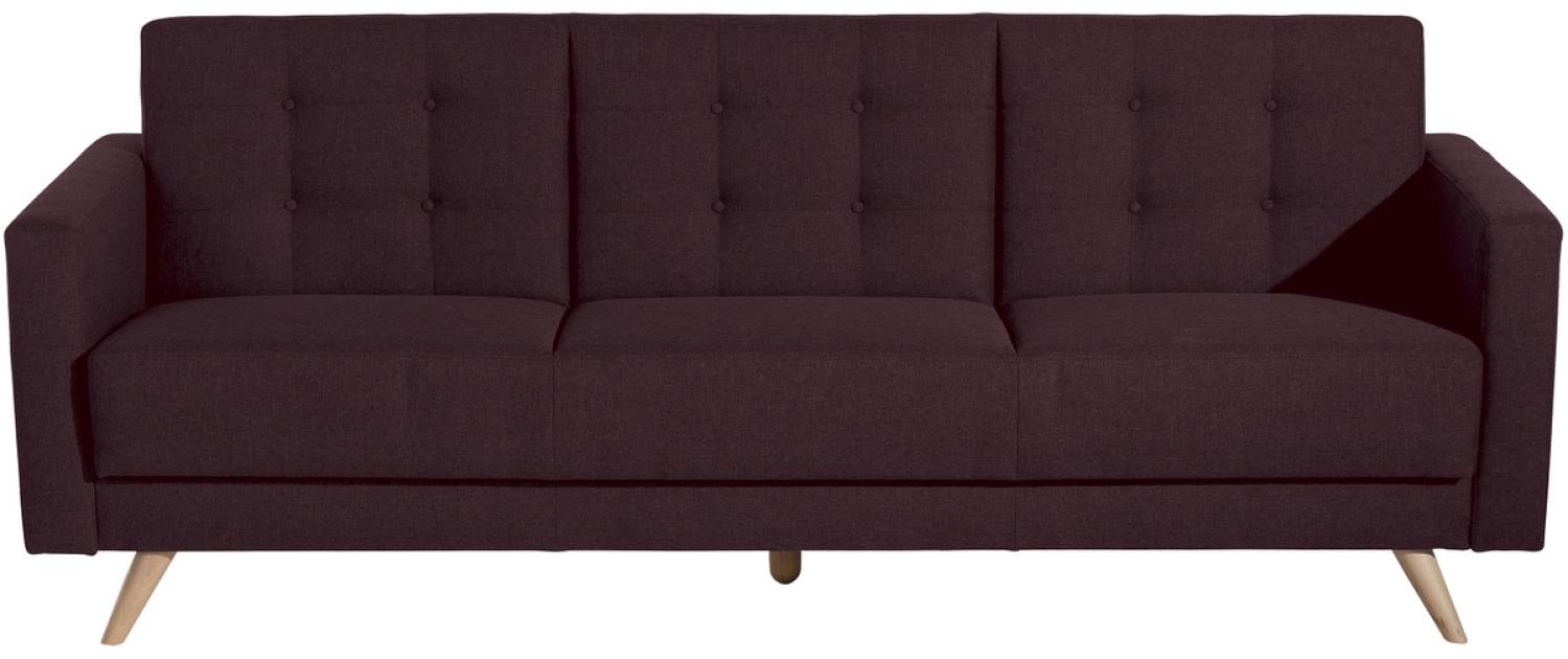 Julian Sofa 3-Sitzer mit Bettfunktion Flachgewebe Burgund Buche Natur Bild 1