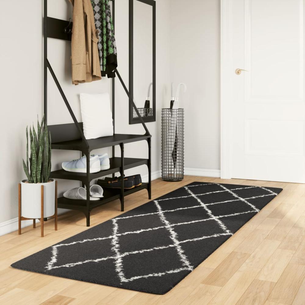 vidaXL Teppich Shaggy Hochflor Modern Schwarz und Creme 80x250 cm 375407 Bild 1