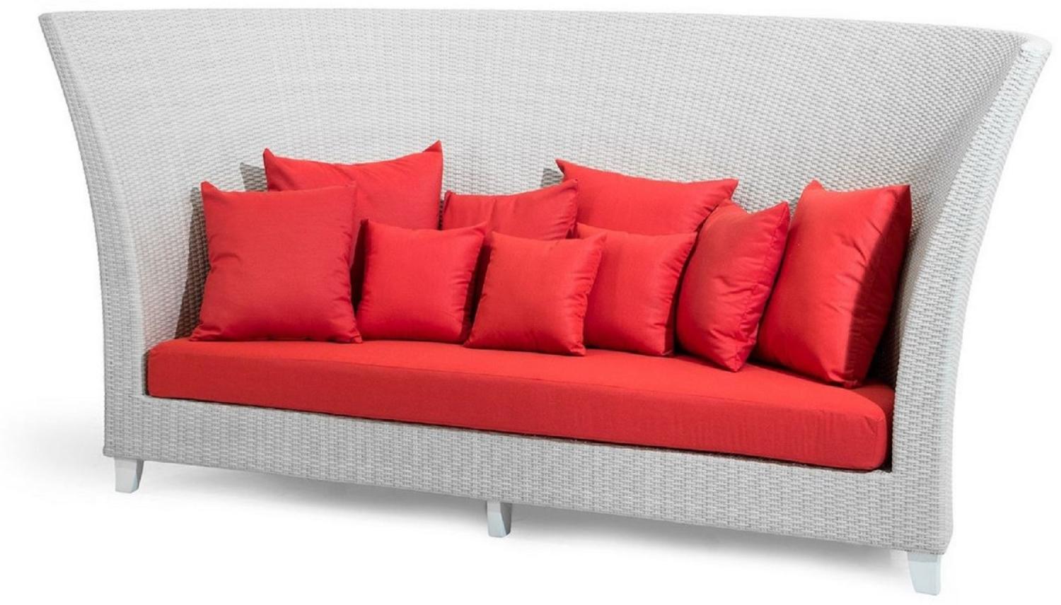 Casa Padrino Luxus Gartensofa Weiß / Rot 277 x 123 x H. 133 cm - Handgewebtes Wetterbeständiges Hochlehn Sofa mit Kissen - Moderne Garten Möbel - Hotel Möbel Bild 1