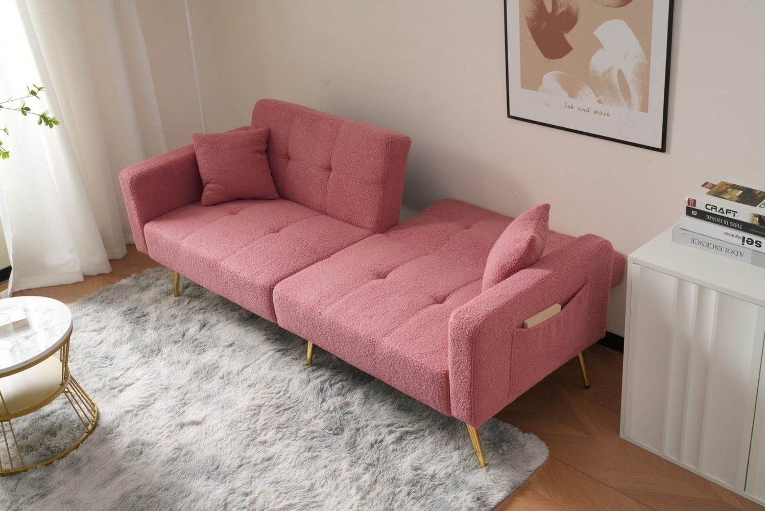 Ulife Schlafsofa mit Winkel, goldenen Beinen, Kissen und seitlichen Taschen, 1 Teile, 175*64*72cm Bild 1