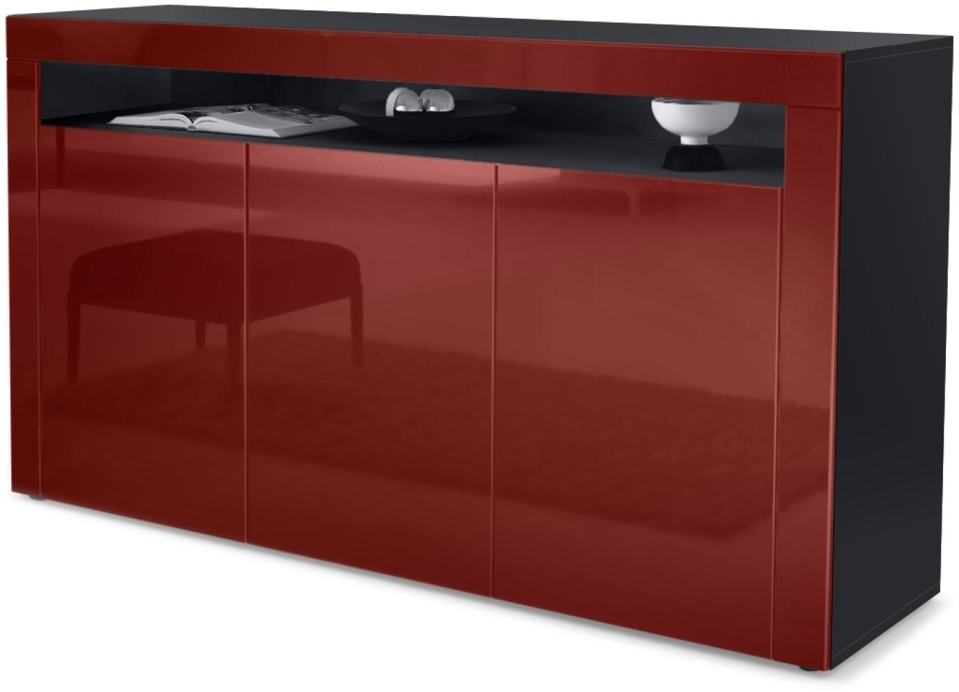 Vladon Sideboard Valencia, Kommode mit 3 Türen und 1 offenem Fach, Schwarz matt/Bordeaux Hochglanz/Bordeaux Hochglanz (155 x 92 x 40 cm) Bild 1