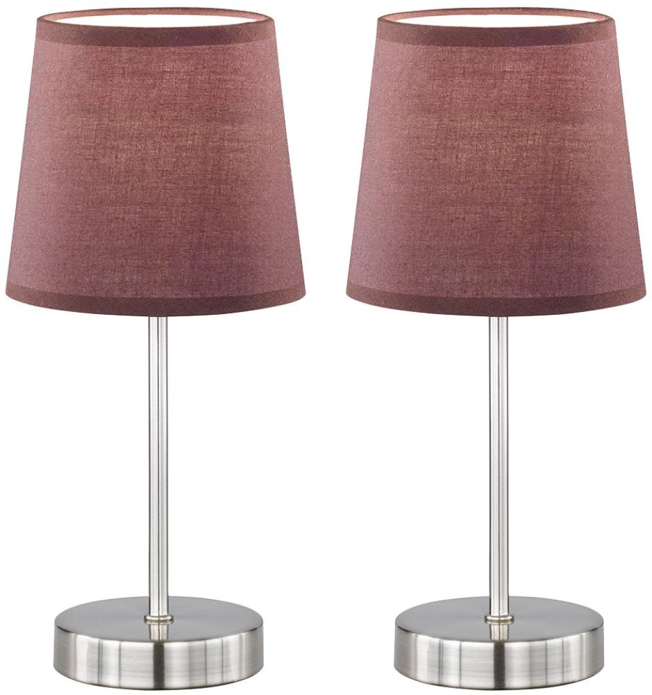 2er Set Tischleuchte nickel matt, Textil braun, H 32 cm Bild 1