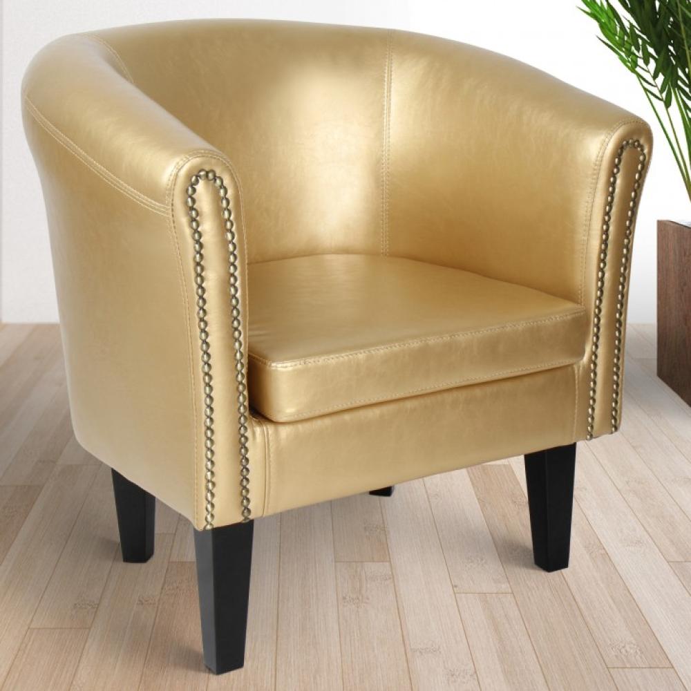 MIADOMODO® Chesterfield Sessel inkl. Hocker, Holz/Kunstleder gold Bild 1