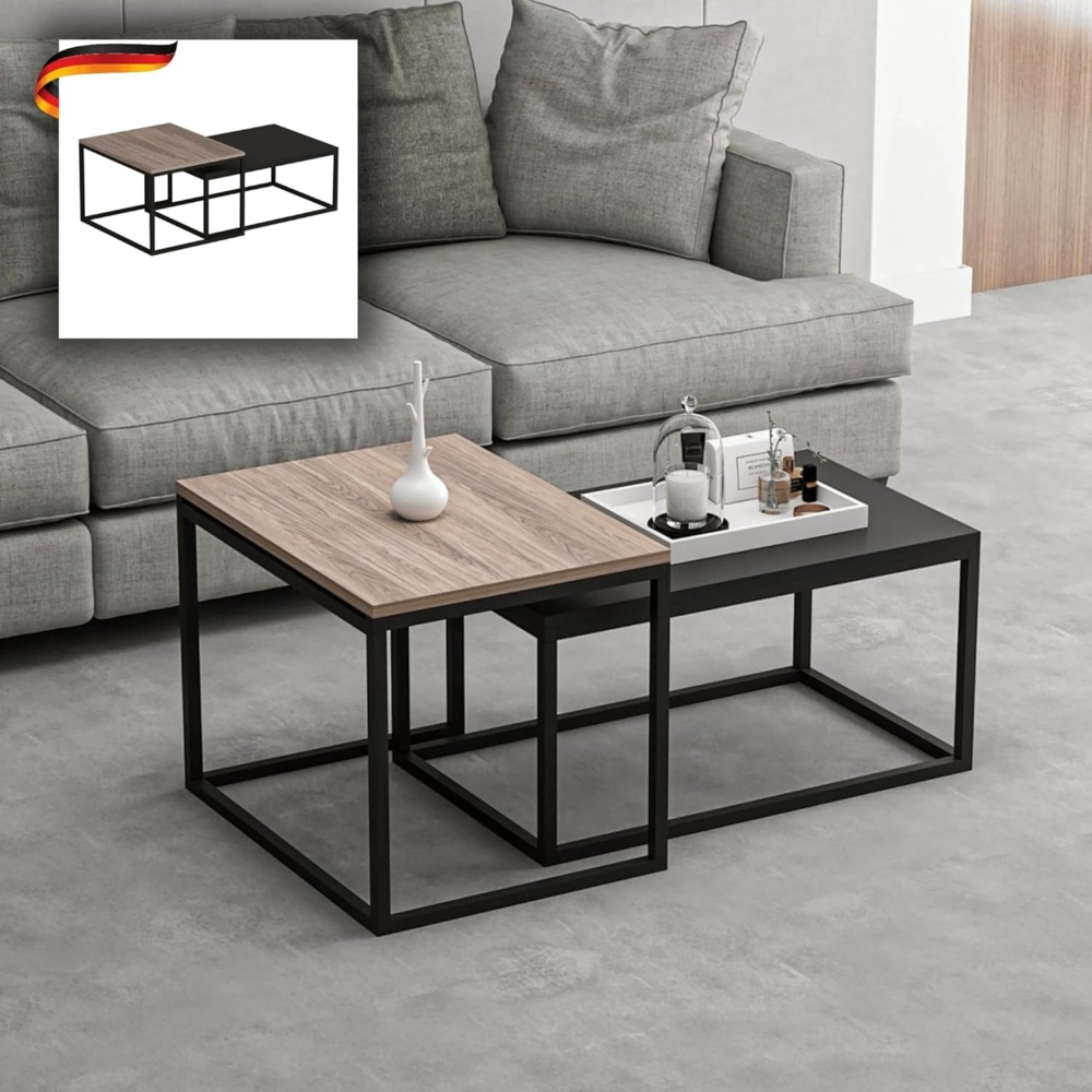 DELUKE® Couchtisch 2er Set PAIL - Zusammenschiebbar Sofatisch eckig Stubentisch Wohnzimmertisch Kaffeetisch Beistelltisch Tisch für Couch Bild 1