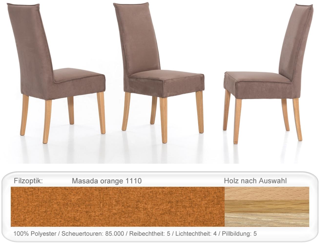 4x Polsterstuhl Kiana Varianten Esszimmerstuhl Küchenstuhl Massivholzstuhl Eiche natur lackiert, Masada orange Bild 1