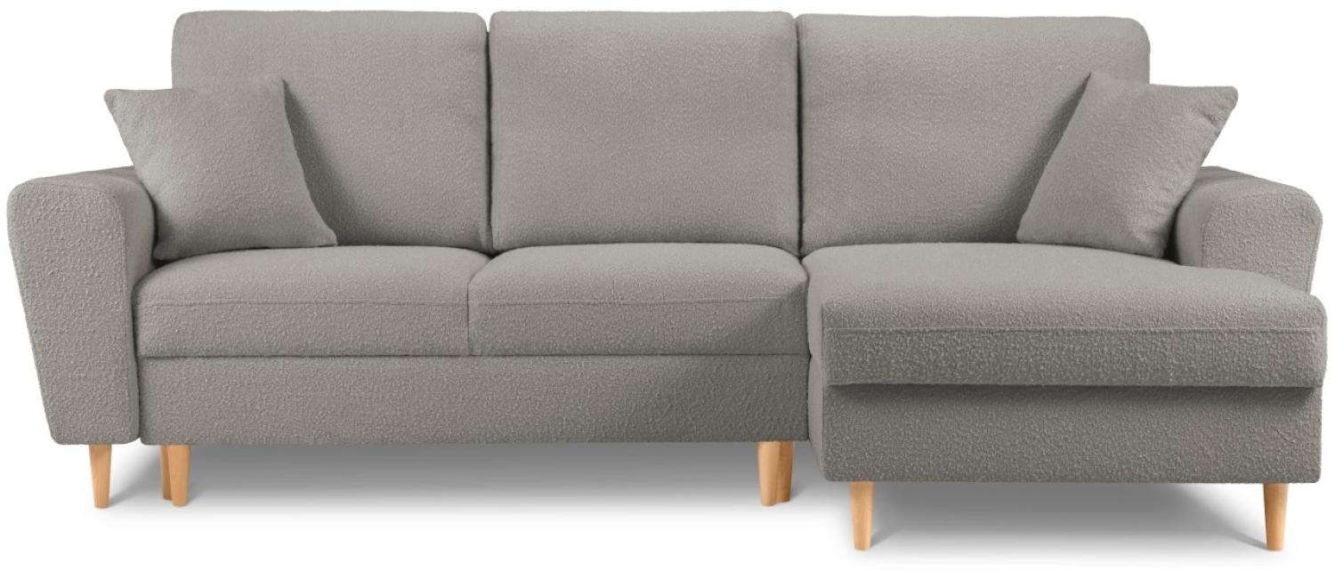 Micadoni 4-Sitzer Boucle Ecke rechts Sofa mit Bettfunktion und Box Moghan | Bezug Grey | Beinfarbe Natural Beech Wood Bild 1