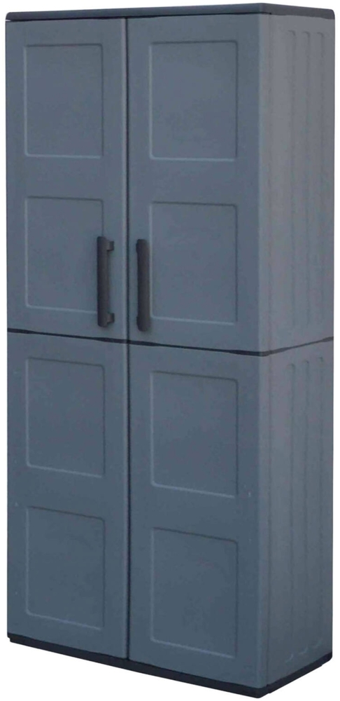 Dmora Akina-Außengarderobe, Balkonmöbel, Mehrzweckgarderobe mit Regalen, 100 % Made in Italy, 68 x 37 x 163 cm, Grau und Schwarz, kariertes Finish Bild 1