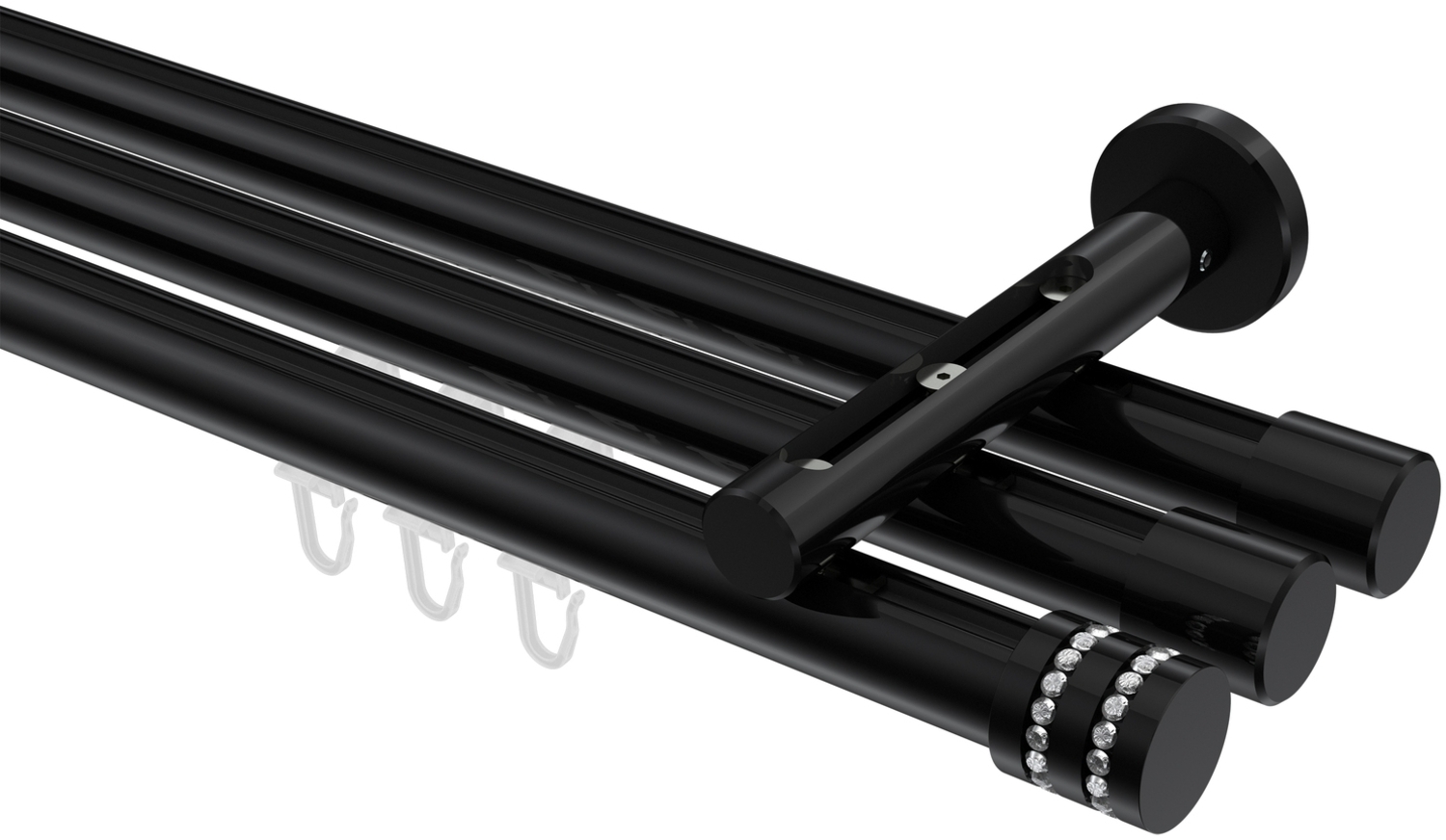 Innenlauf-Gardinenstangen-Set Siteno Estana 600 cm (geteilt in 3 x 200 cm), 3-läufig, 20 mm Ø Schwarz Bild 1