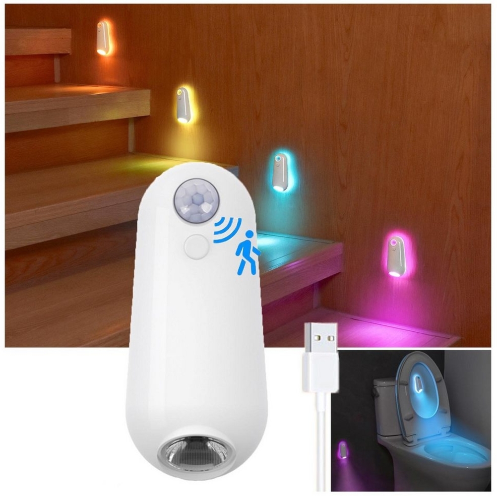 Jibenhome Nachtlicht Toilette Licht RGB WC-Nachtlicht Bewegungssensor USB Treppenlicht, 16 Farben RGB und Warmweiß, LED fest integriert, Toilettenschüssel Nachtlicht mit USB-Kabel, IP44 Bild 1