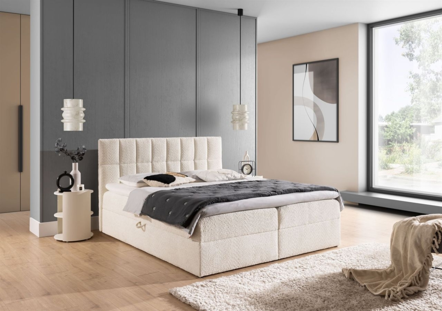 Boxspringbett Schlafzimmerbett DOMINGA 140x200cm Stoff Coral Creme Bild 1