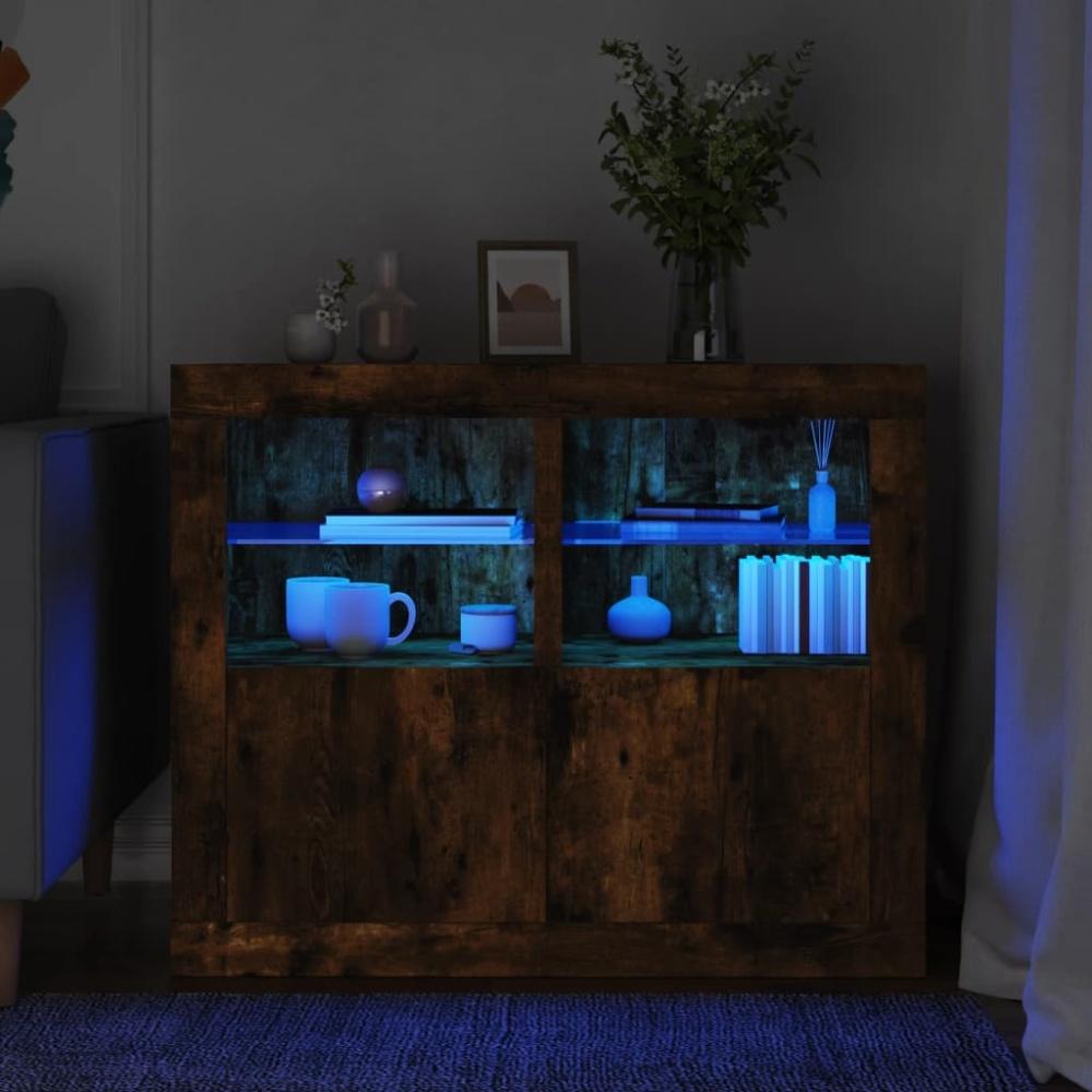 vidaXL Beistellschränke mit LED-Leuchten 2 Stk. Räuchereiche 836639 Bild 1