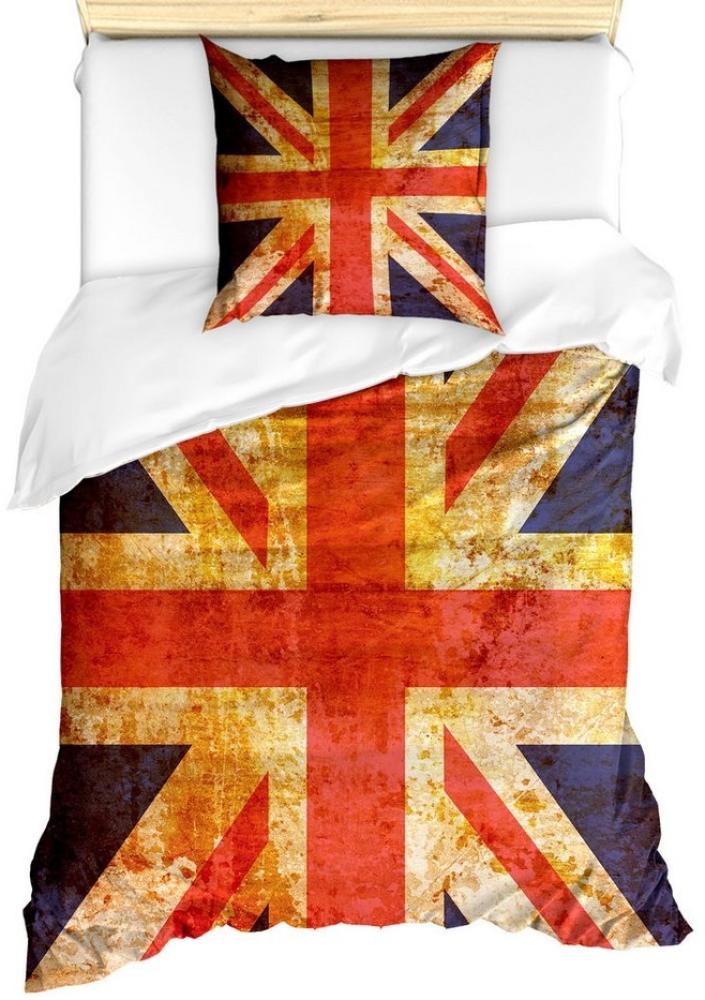 Abakuhaus Bettwäsche Milbensicher Allergiker geeignet mit Kissenbezug, Microfaser, England Union Jack Motiv Grunge Bild 1