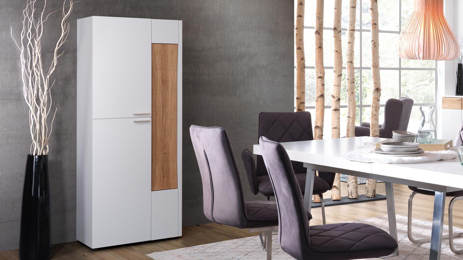 Highboard OSLO weiß matt lackiert Designblende Asteiche Massivholz Bild 1