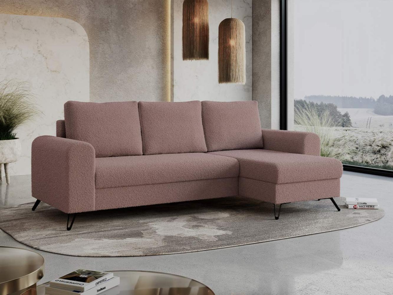 Wohnzimmersofa mit Schlaffunktion und Bettkasten - HUGO-Non - Rosa Boucle Bild 1